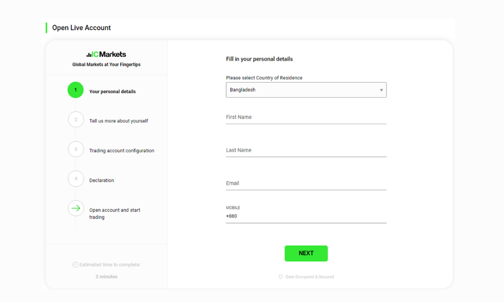 IC Markets Account opening process